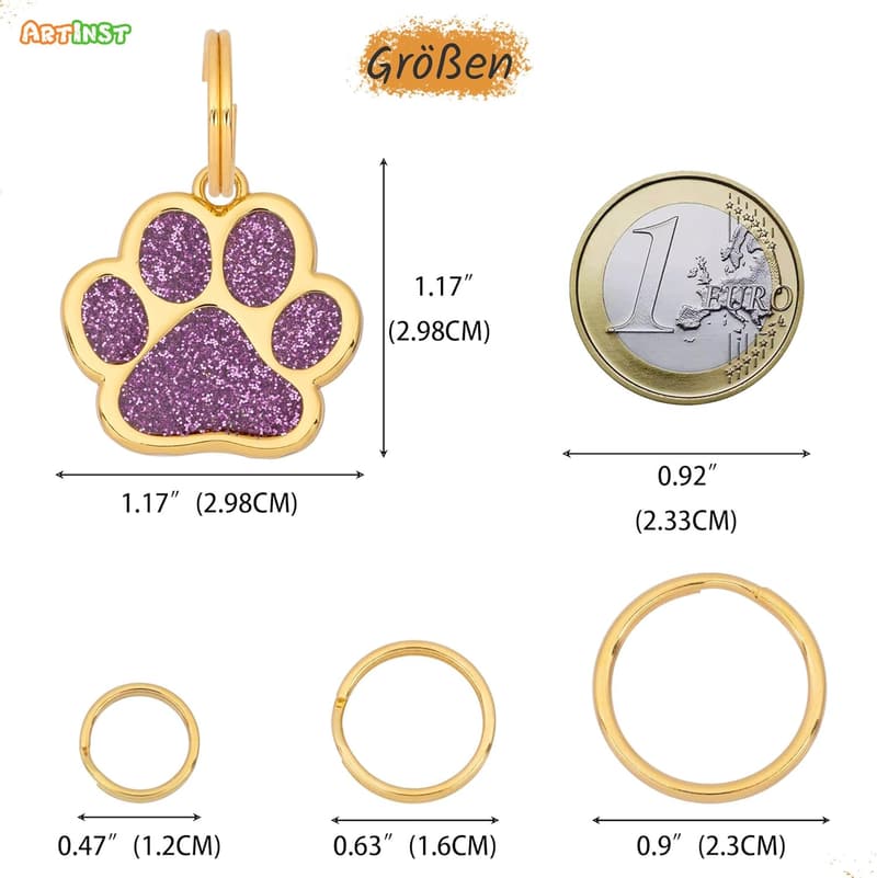 Personalisierte Hundemarke Pfotenform 30mm für kleine Haustiere