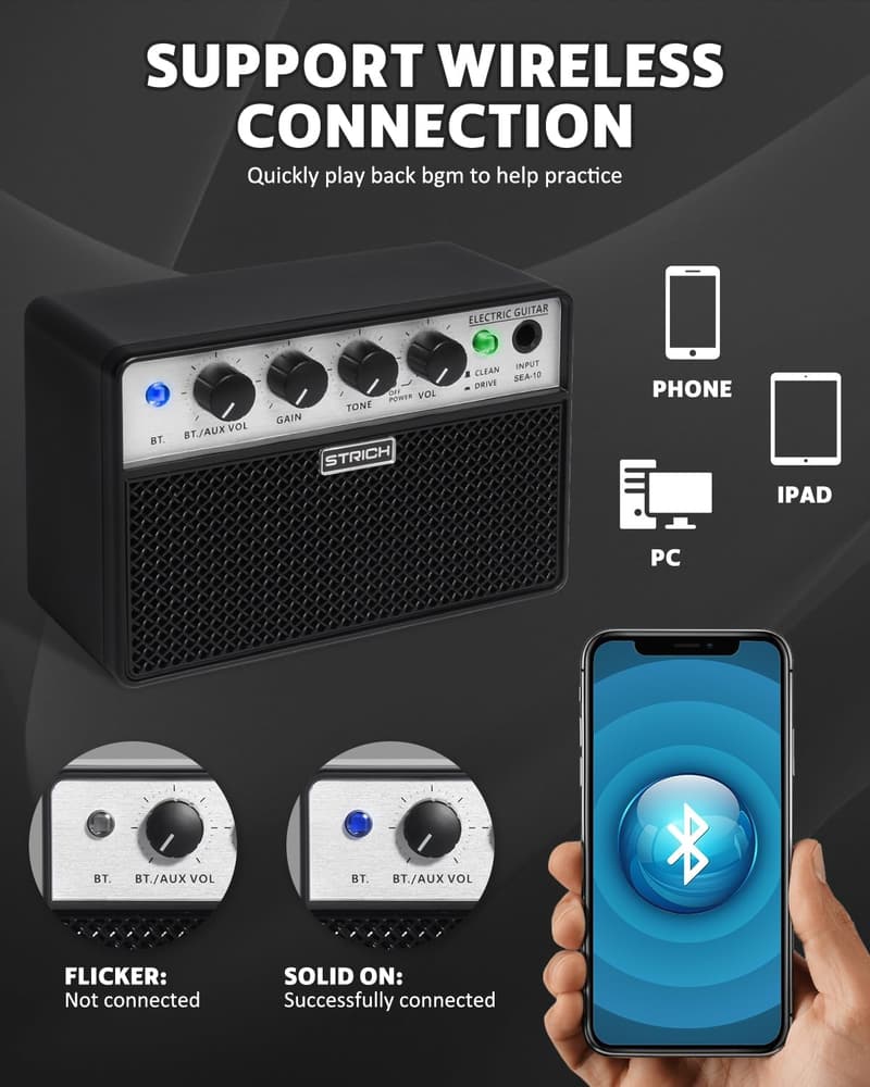 Mini-Gitarrenverstärker 5 W - Tragbarer Übungsamp für Anfänger, schwarz