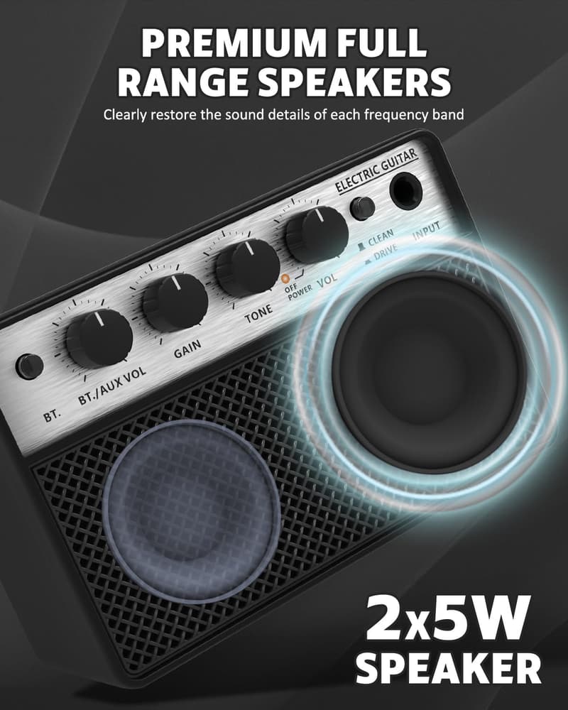 Mini-Gitarrenverstärker 5 W - Tragbarer Übungsamp für Anfänger, schwarz