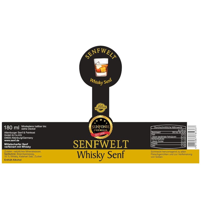 Altenburger Senf mit Whisky, 180 ml – leicht körniger Premium-Senf