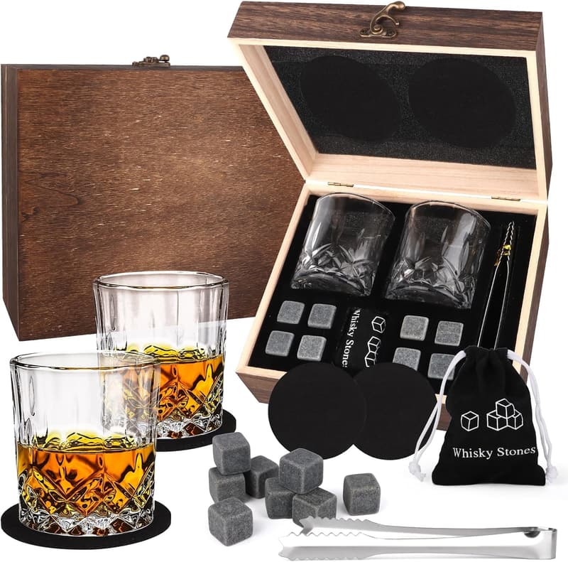 Whisky Geschenkset für Männer mit 2 Gläsern und 8 Steinen