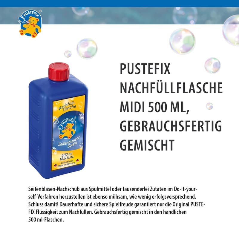 PUSTEFIX Seifenblasenflüssigkeit Midi 500 ml für Hochzeiten & Kindergeburtstage
