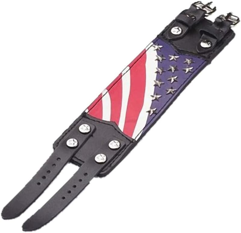 Echtes Lederarmband in Schwarz mit USA-Flagge
