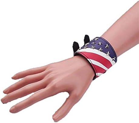 Echtes Lederarmband in Schwarz mit USA-Flagge