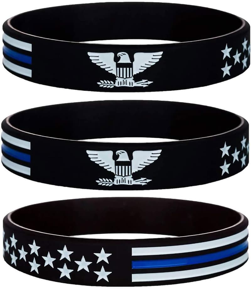 Thin Blue Line Armband mit amerikanischer Flagge – Silikon-Gummi für Patrioten und Polizisten