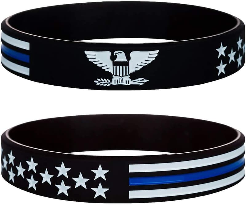 Thin Blue Line Armband mit amerikanischer Flagge – Silikon-Gummi für Patrioten und Polizisten