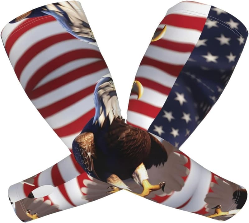 Kühlende Ärmel für Erwachsene mit Weißkopfseeadler-Design, Schwarz, Sonnenschutz