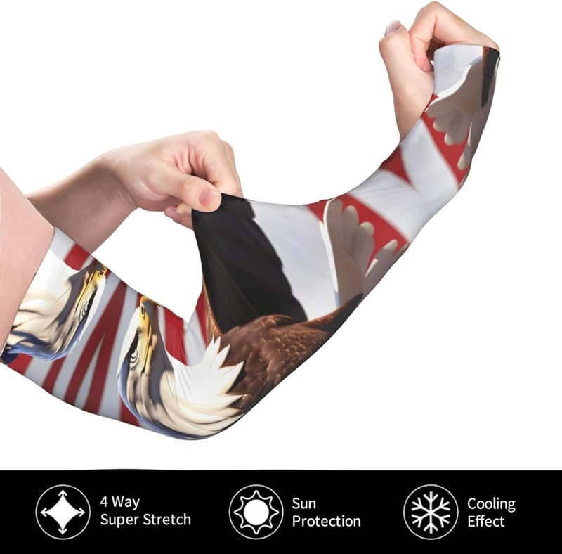 Kühlende Ärmel für Erwachsene mit Weißkopfseeadler-Design, Schwarz, Sonnenschutz