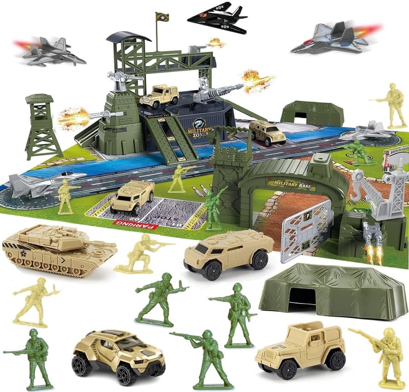 Militär-Basis-Set mit Fahrzeugen und Spielkarte, 46-teilig für Kinder