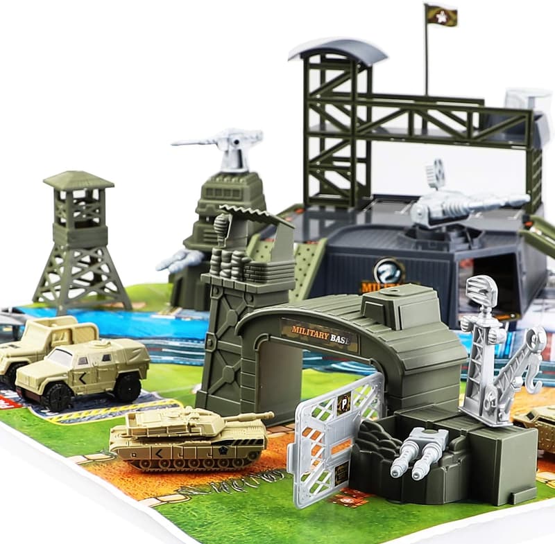 Militär-Basis-Set mit Fahrzeugen und Spielkarte, 46-teilig für Kinder