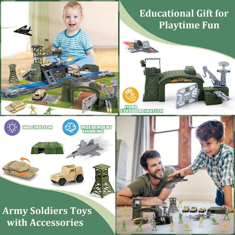 Militär-Basis-Set mit Fahrzeugen und Spielkarte, 46-teilig für Kinder