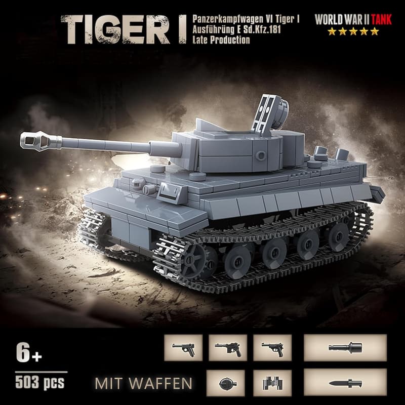 Tiger Panzer Modell 1:32 - 503 Teile mit Waffen, Spielzeug für 6+ Jahre
