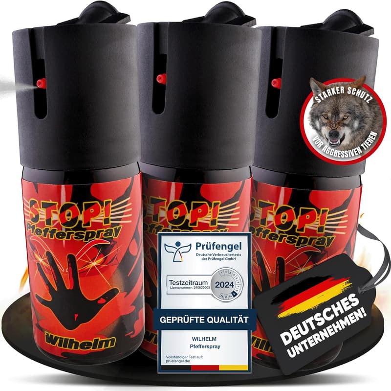 Hochdosiertes Wilhelm Pfefferspray zur Selbstverteidigung (ca. 2 Mio. Scoville) - 3 Dosen