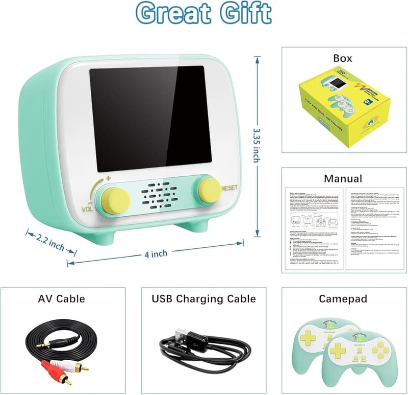 Retro Handheld Spielkonsole mit 300 Spielen für Paare, 2.8