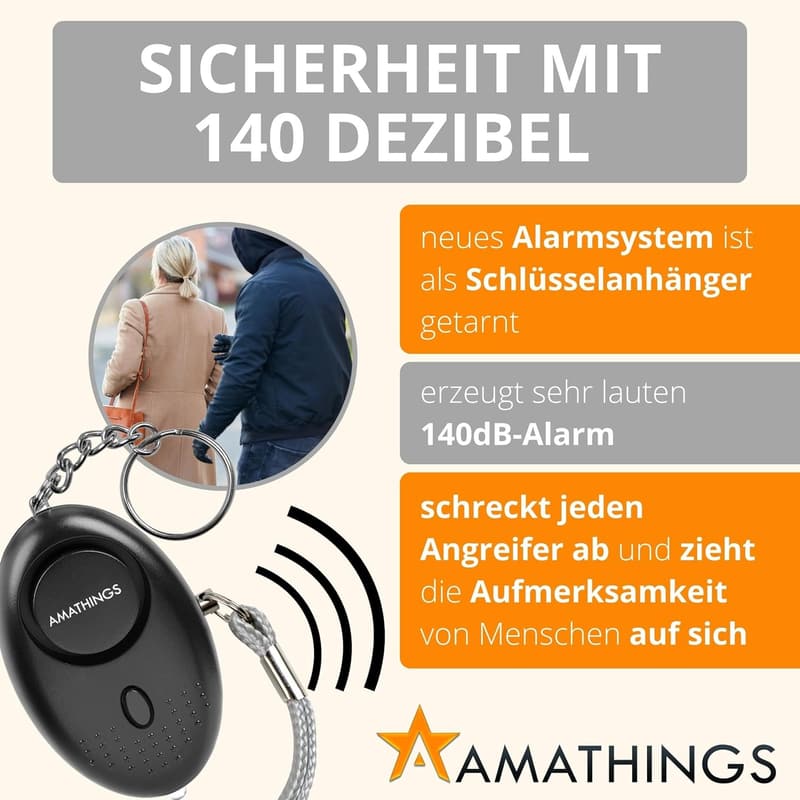 Taschenalarm Schlüsselanhänger mit LED-Licht – Panikalarm für Selbstverteidigung