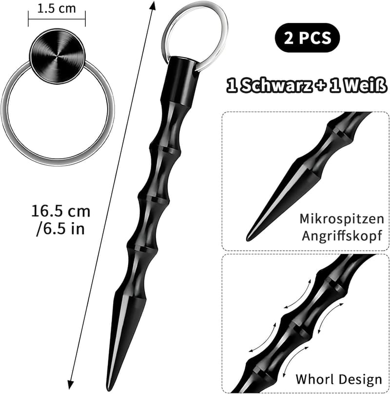 Selbstverteidigungs-Kubotan Schlüsselanhänger für Frauen, 2 Stück