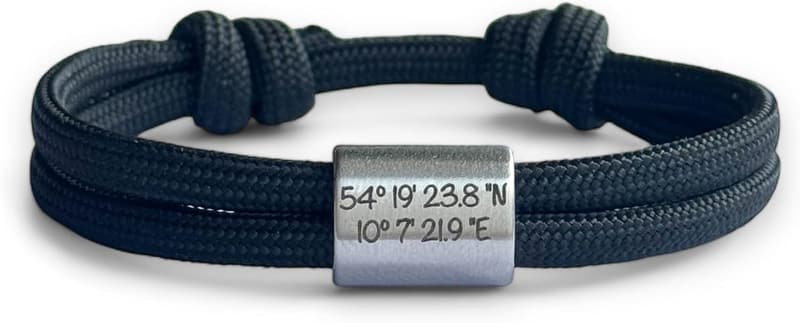 Personalisierbares Segeltau-Armband mit Edelstahl-Charm für Männer