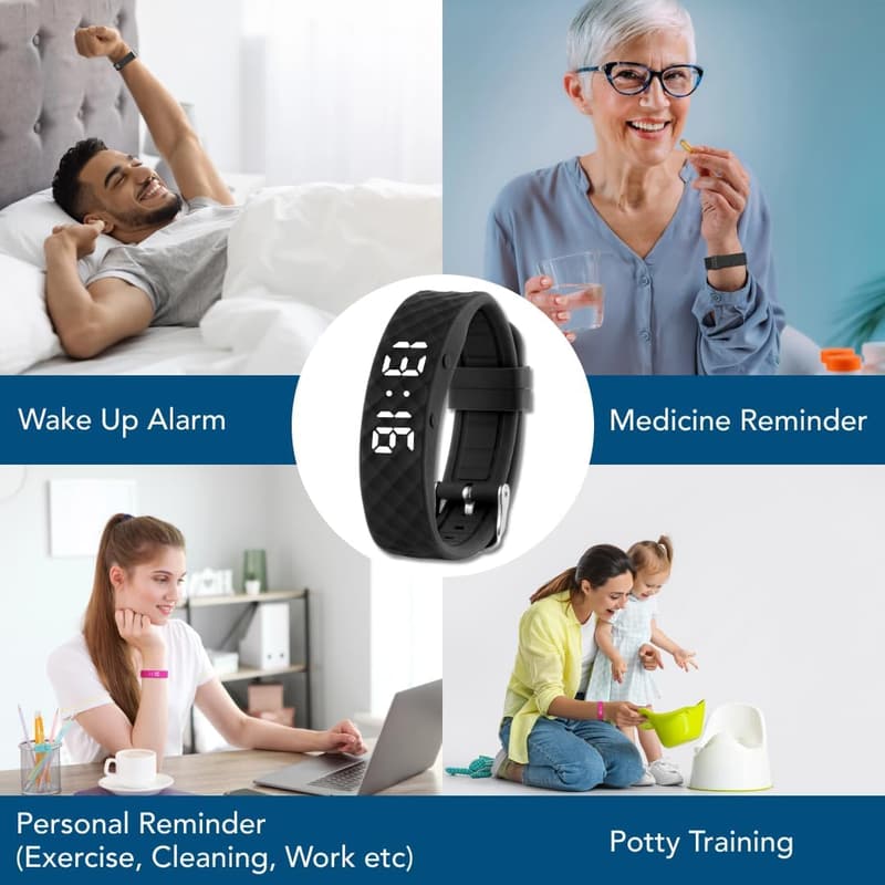 Vibrationsalarm Uhr mit 10 persönlichen Erinnerungen – Schwarz