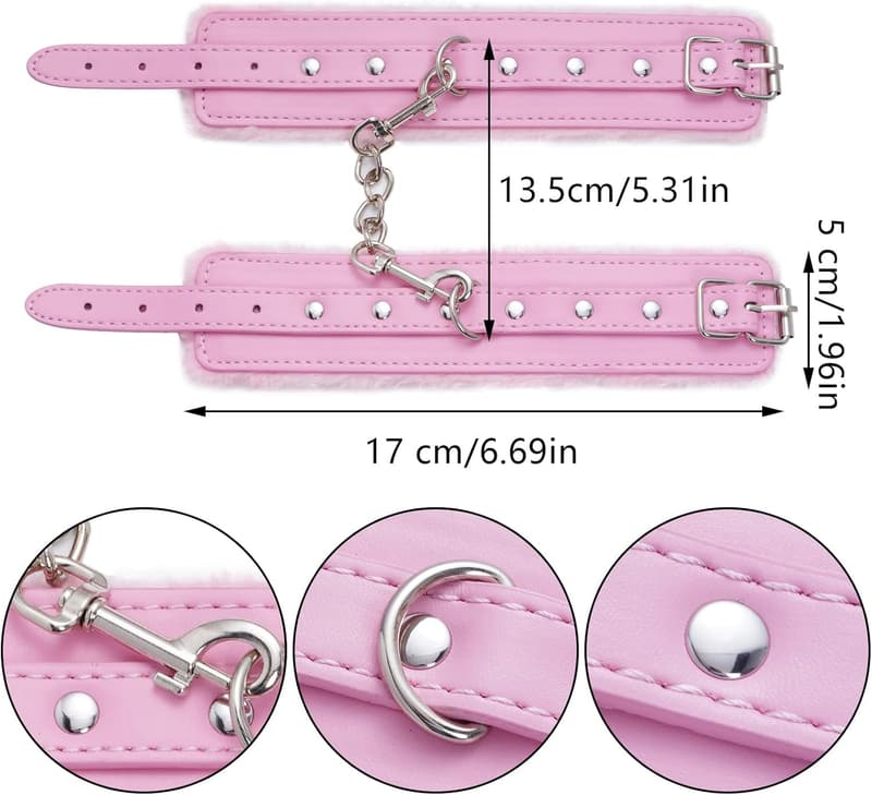 Fetisch Spielzeug: Plüsch PU Handschellen Armband in Pink
