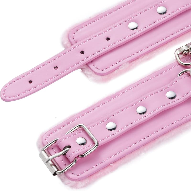 Fetisch Spielzeug: Plüsch PU Handschellen Armband in Pink