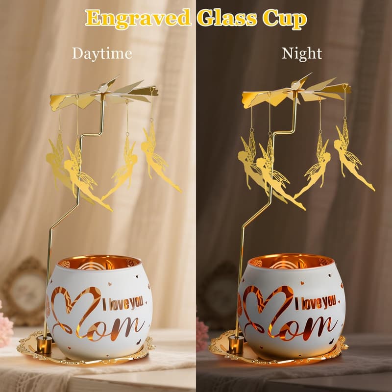 Geburtstagsgeschenk für Mama: Graviertes Windlicht mit Teetablett