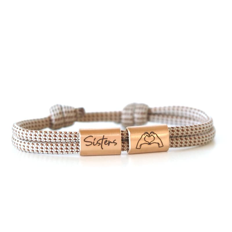 Personalisierbares Segeltau Armband mit Edelstahl Schieber für Geschwister