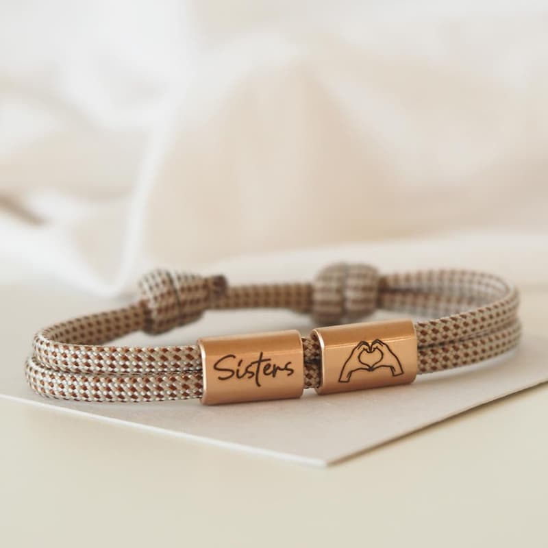 Personalisierbares Segeltau Armband mit Edelstahl Schieber für Geschwister