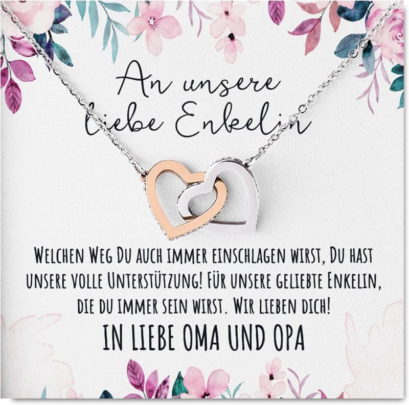 Halskette für Enkelinnen mit personalisierter Karte und Zirkonia