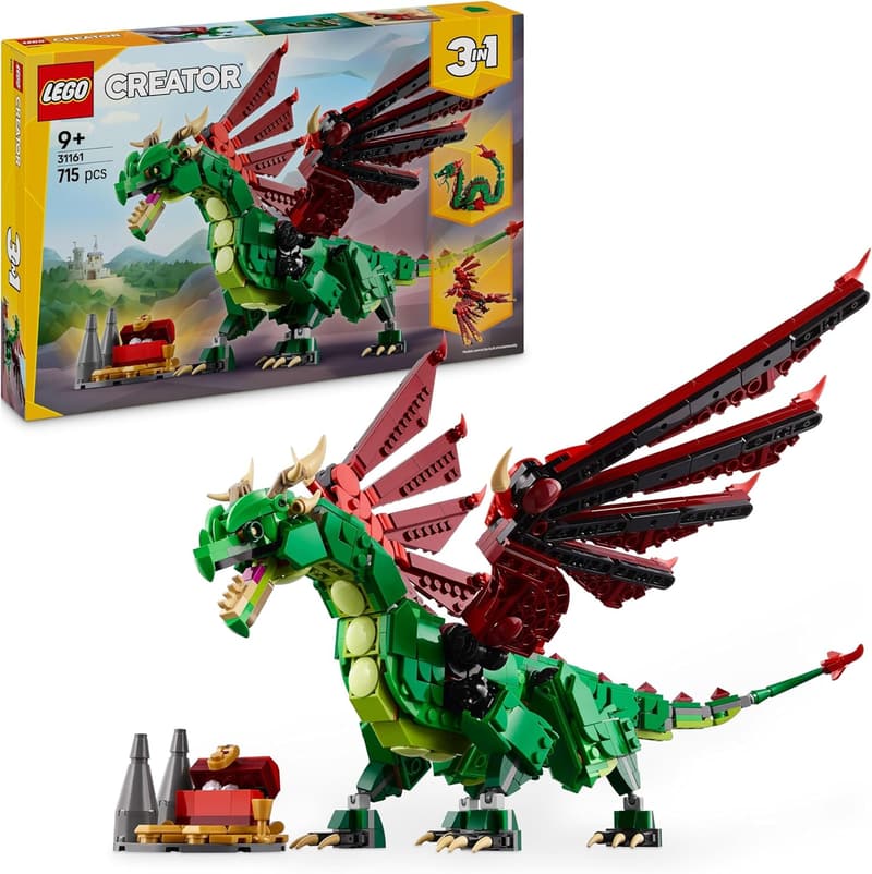 LEGO Creator 3in1 Grüner Drache - Umbaubar zu Seeschlange oder Phönix - Bauspielzeug für Kinder ab 9 Έτη