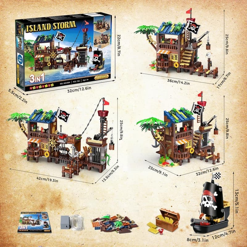 HOGOKIDS Piratenschiff Bauspielzeug mit LED – 781 Teile für Kinder 6-12+