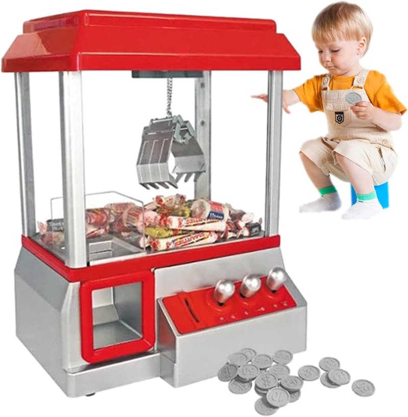Retro Greifmaschine mit Sound und 24 Spielmünzen für Kinderpartys