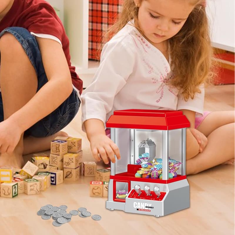 Retro Greifmaschine mit Sound und 24 Spielmünzen für Kinderpartys