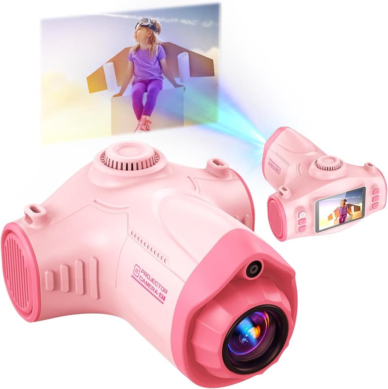 Kinderkamera mit Projektionsfunktion, 32GB, Akku, Rosa, Geschenk 3-12 Jahre