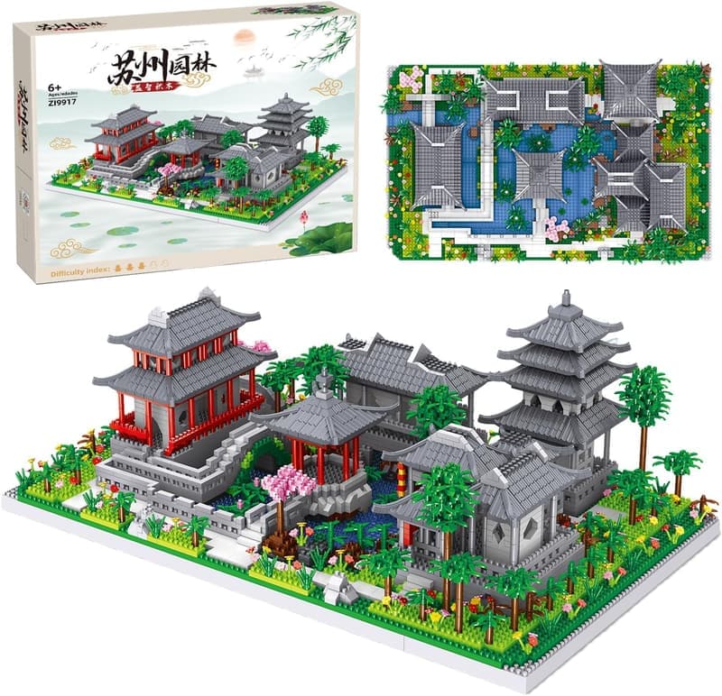 Mini-Baustein-Set Chinesischer Suzhou Garten mit LED-Beleuchtung