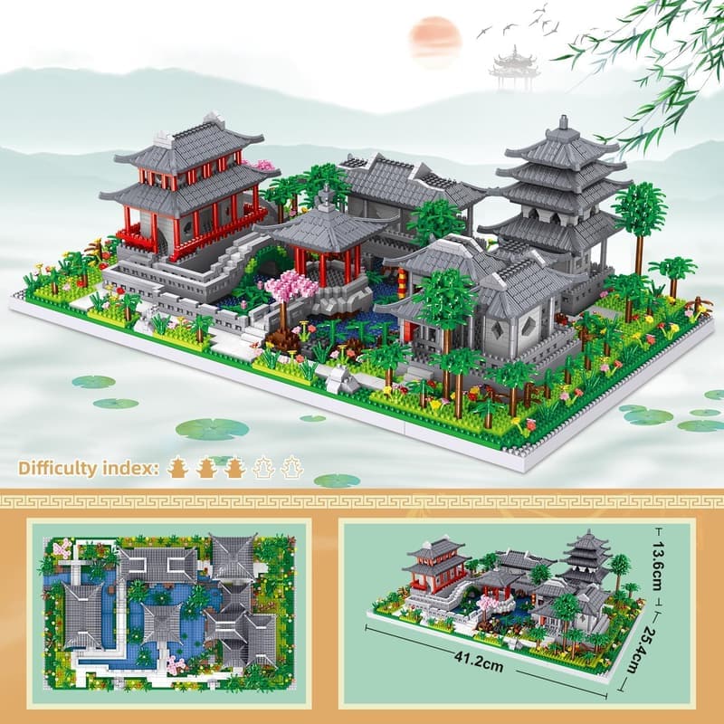 Mini-Baustein-Set Chinesischer Suzhou Garten mit LED-Beleuchtung