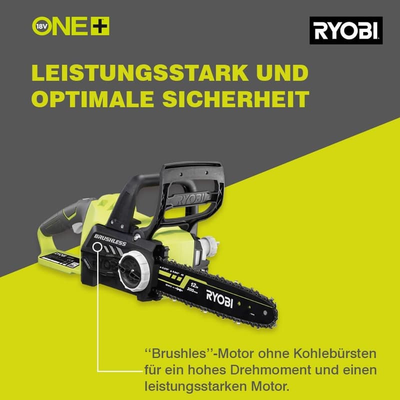 RYOBI 18 V ONE+ Akku-Kettensäge 30 cm, bürstenlos, werkzeugloses Kettenspannen