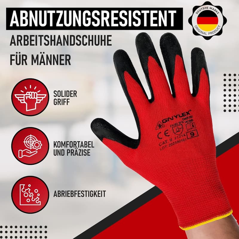 Abriebfeste Arbeitshandschuhe für Herren - 12 Paar, Größe 10-XL