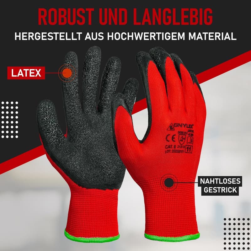 Abriebfeste Arbeitshandschuhe für Herren - 12 Paar, Größe 10-XL