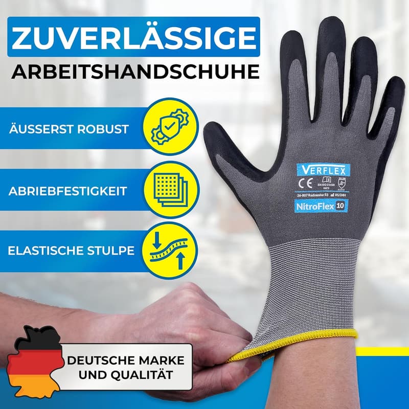 Robuste Nylon-Arbeitshandschuhe für Herren (10-XL) - 24 Paar, atmungsaktiv