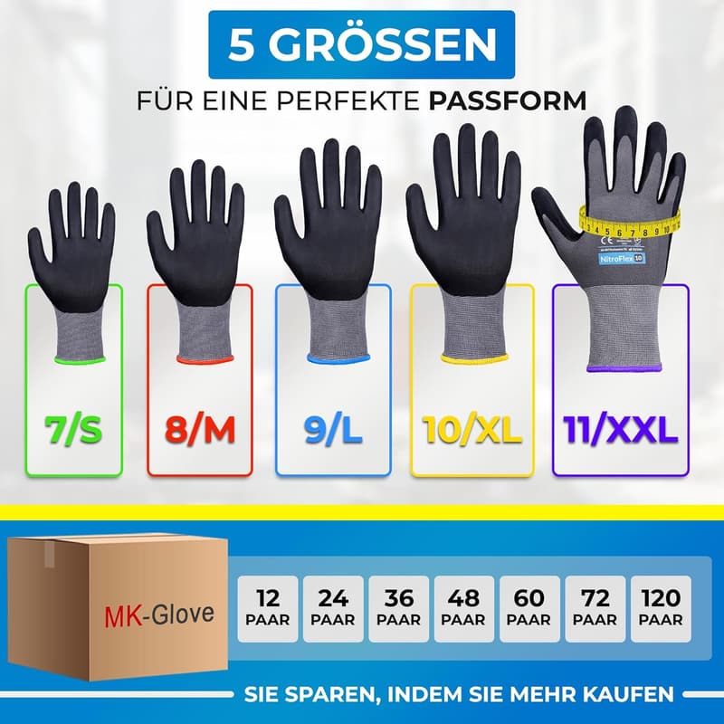 Robuste Nylon-Arbeitshandschuhe für Herren (10-XL) - 24 Paar, atmungsaktiv