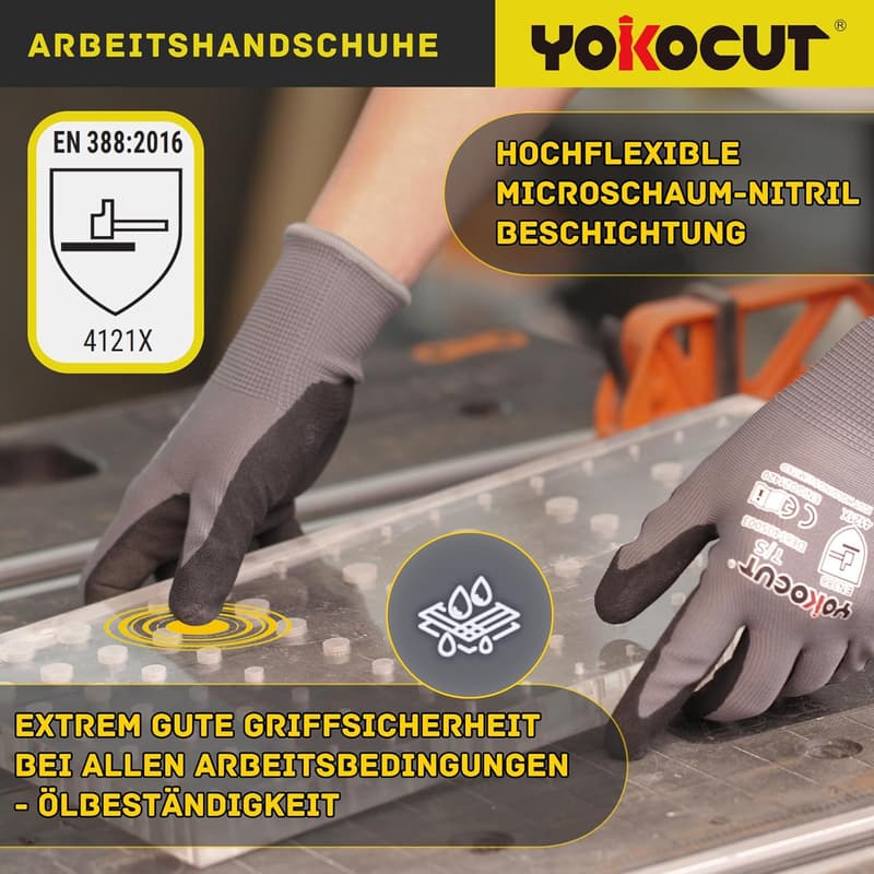 Rutschfeste Nitril-Arbeitshandschuhe für Mechaniker – 3 Paar, Gr. 10/XL
