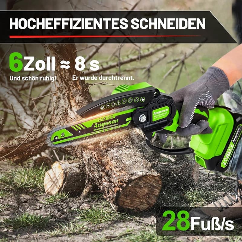 Akku Kettensäge 6 Zoll mit 2 Akkus und 850W für Gartenarbeit
