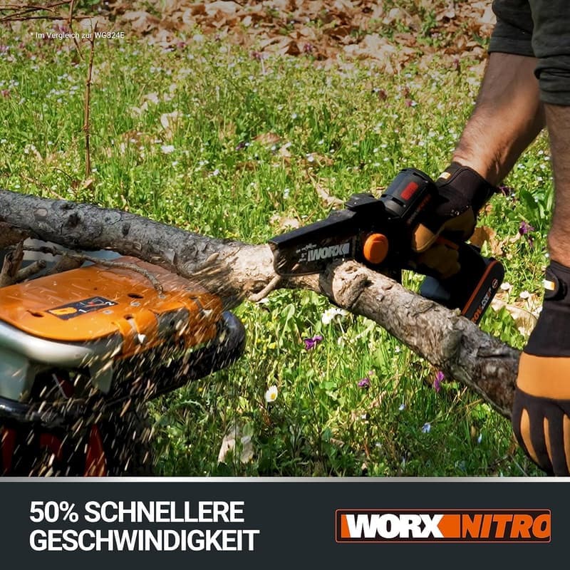 WORX Mini Akku-Kettensäge 20V mit 12 cm Schnittlänge, inkl. 2Ah Akku