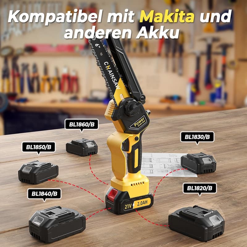 Mini Akku Kettensäge 6 Zoll für Gartenarbeiten mit 4000mAh Akku