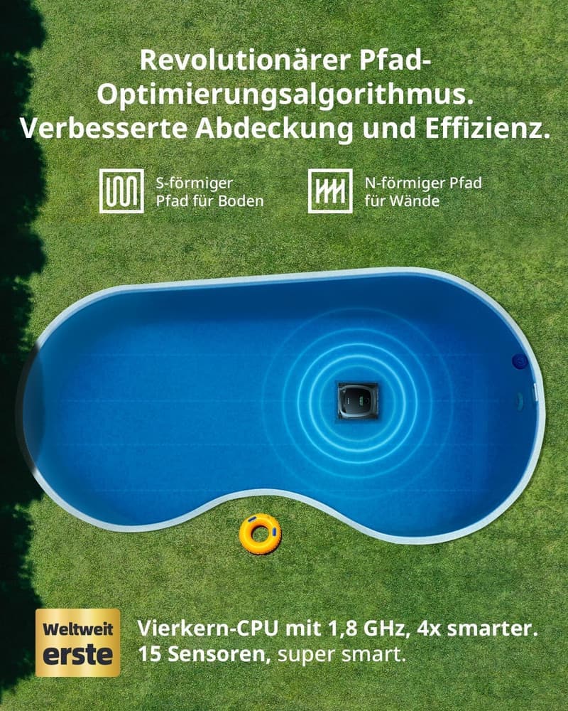 Kabelloser Poolreinigungsroboter mit smarter Pfadoptimierung