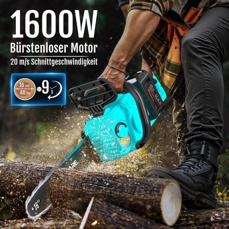 Akku-Kettensäge 16 Zoll mit LED-Display und 2x4Ah Akku