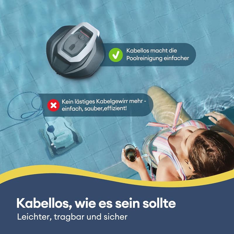 Ultener Kabelloser Poolsauger mit 5200 mAh Akku, 90 Min Laufzeit für Oberirdische Pools bis 80 m²