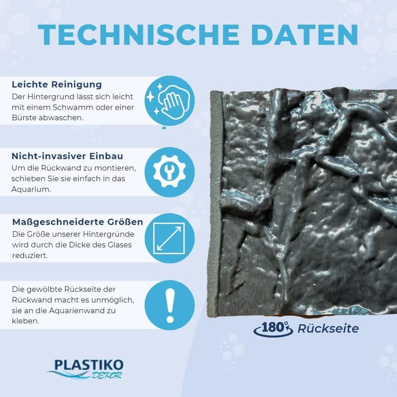 3D Aquarium Hintergrund 150x60 cm, grau mit Steinmuster, leicht montierbar