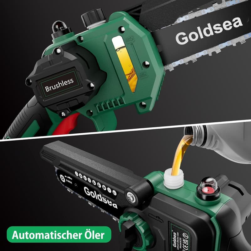 Akku Mini Kettensäge 6 Zoll mit automatischer Schmierung - tragbar