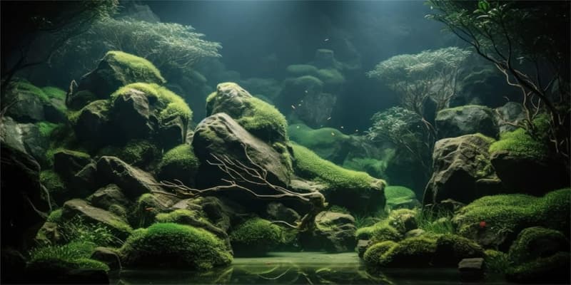 Aquarium Hintergrundposter mit tropischen Fischen und Pflanzen 120x46cm
